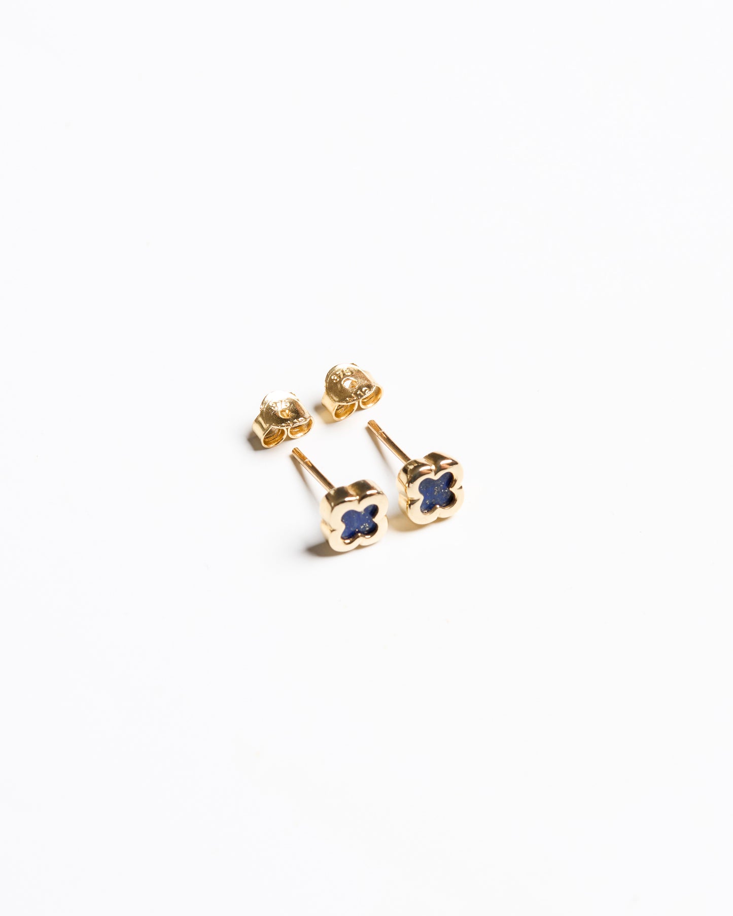 9ct Solid Gold Clover Earrings with Lapis Lazuli