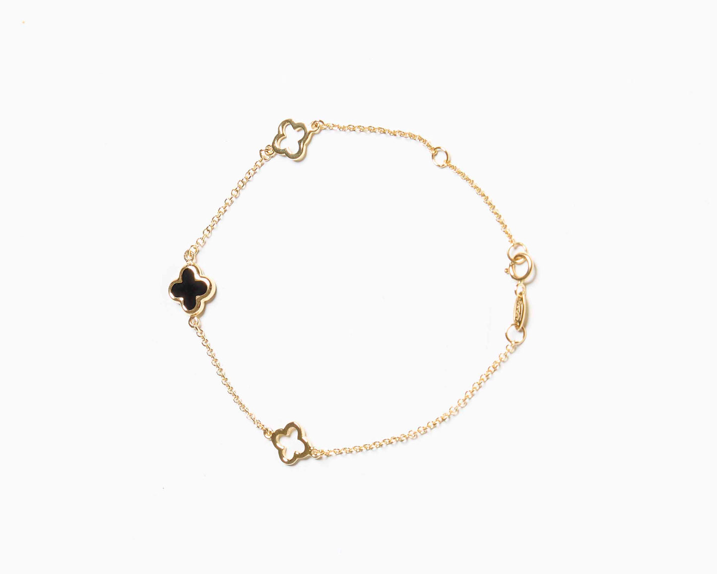 9ct Solid Gold Onyx Clover Bracelet **Back Soon**
